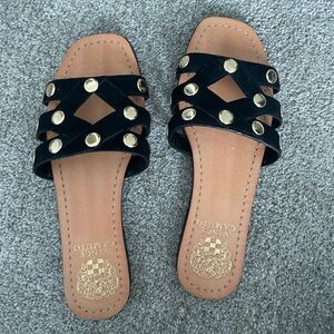 Vince Camuto black studded sandal slides size 6.5